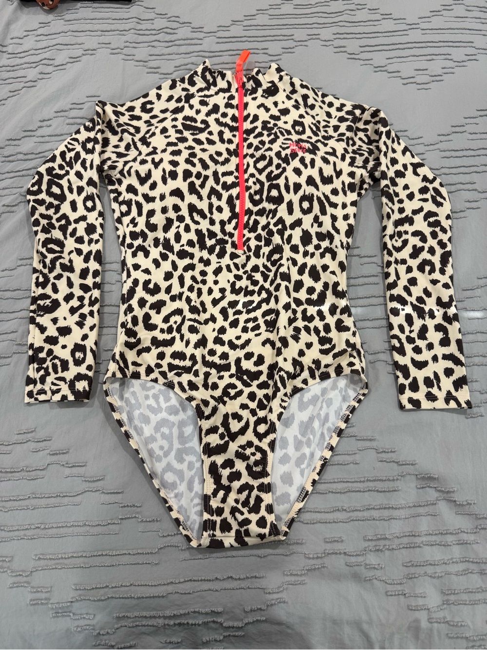 Momasong Cream and Black Leopard One-Piece Swimsuit with Pink Zip